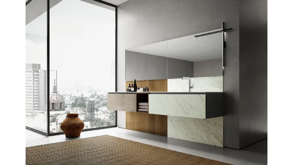 Mobile da Bagno sospeso in gres e vetro Modulo 03 di Archeda