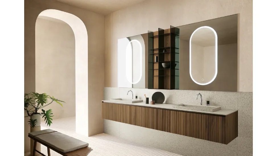 Mobile da Bagno sospeso in Noce Canaletto Tulle Cannettato 01 di Archeda