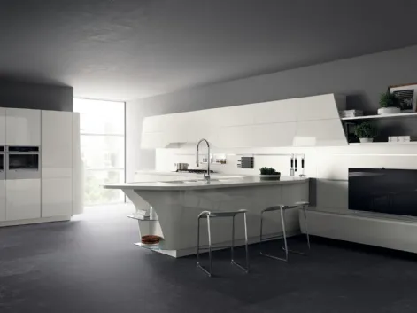 Cucina Moderna con penisola Flux Swing in Bianco lucido di Scavolini