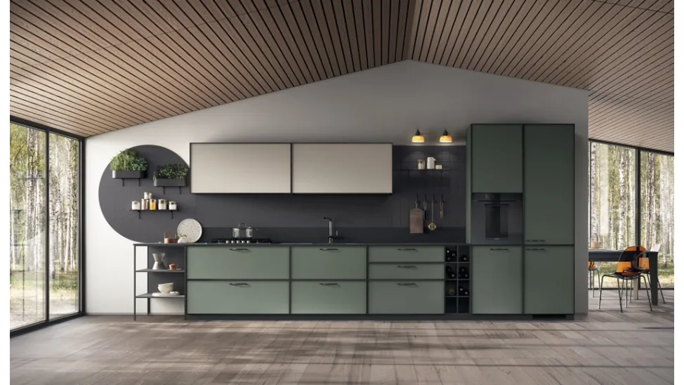 Cucina Moderna Jeometrica in decorativo Selva e Soft Beige di Scavolini